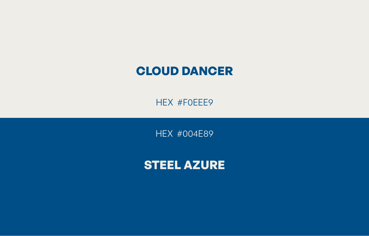 Couleurs du cabinet : Cloud Dancer #F0EEE9 et Steel Azure #004E89.