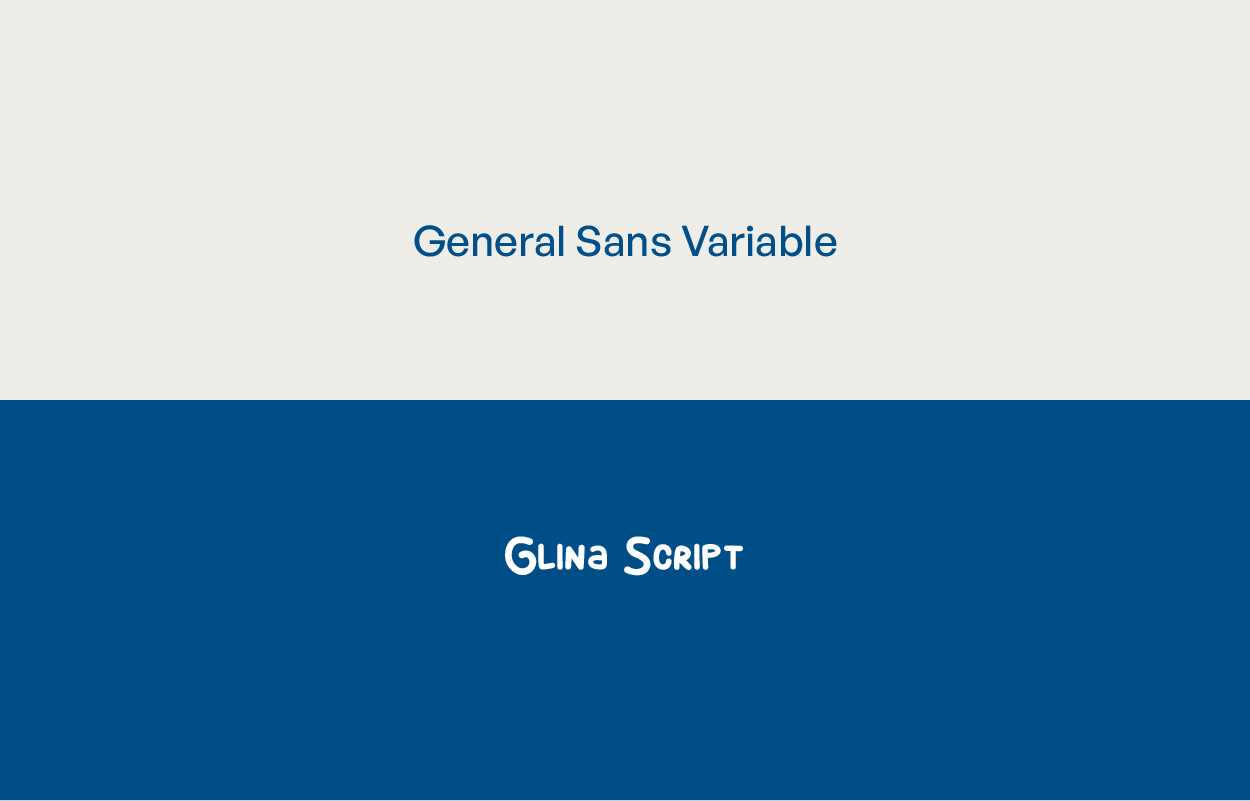 Typographies du cabinet : General Sans Variable et Glina Script.