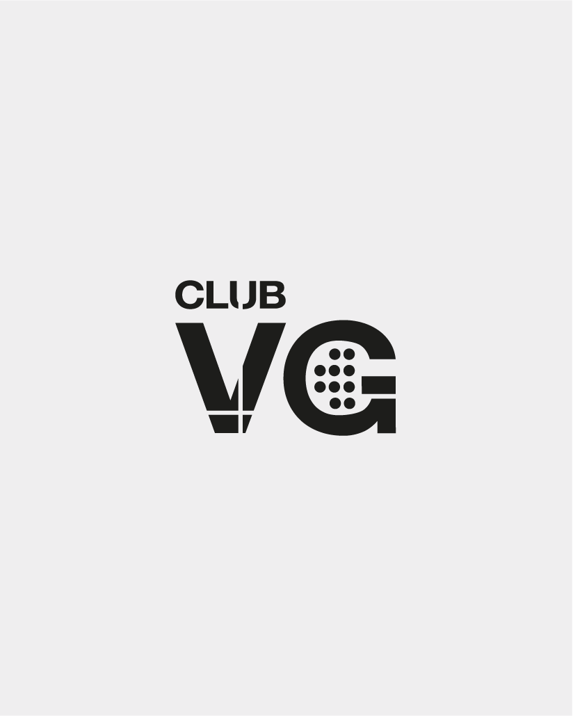 Logotype Club VG noir sur fond gris clair, au format publication Instagram.