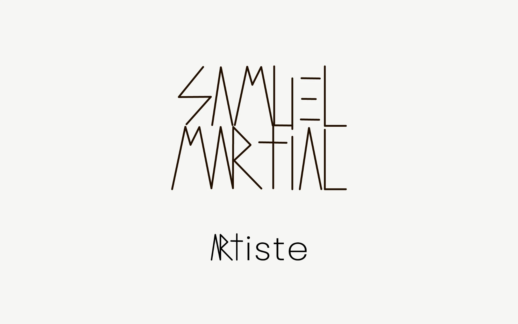 Logotype Samuel Martial aux lettres faites de traits fins et anguleux, avec la mention ARtiste.